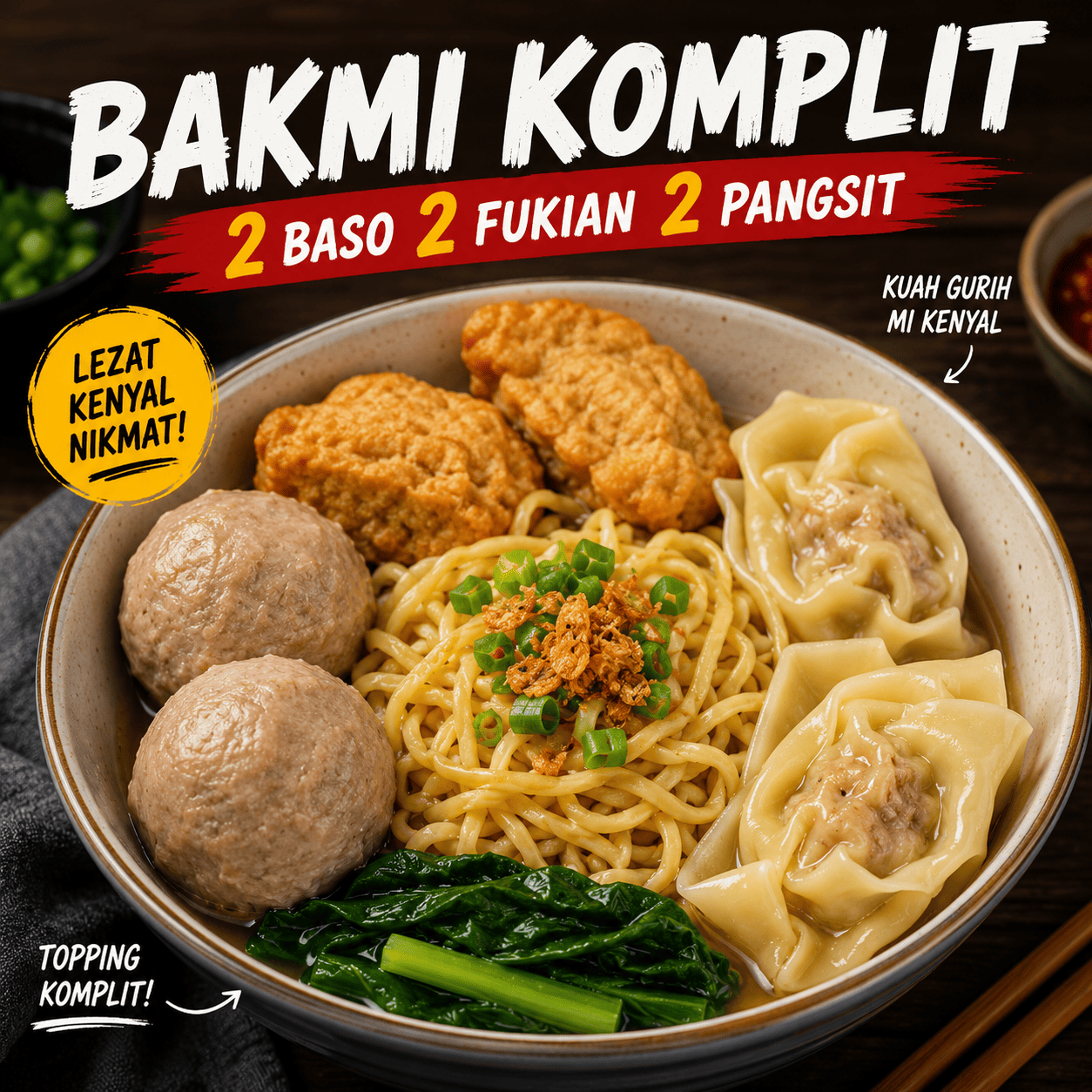 Bakmi Komplit 2baso 2fukian 2pangsit